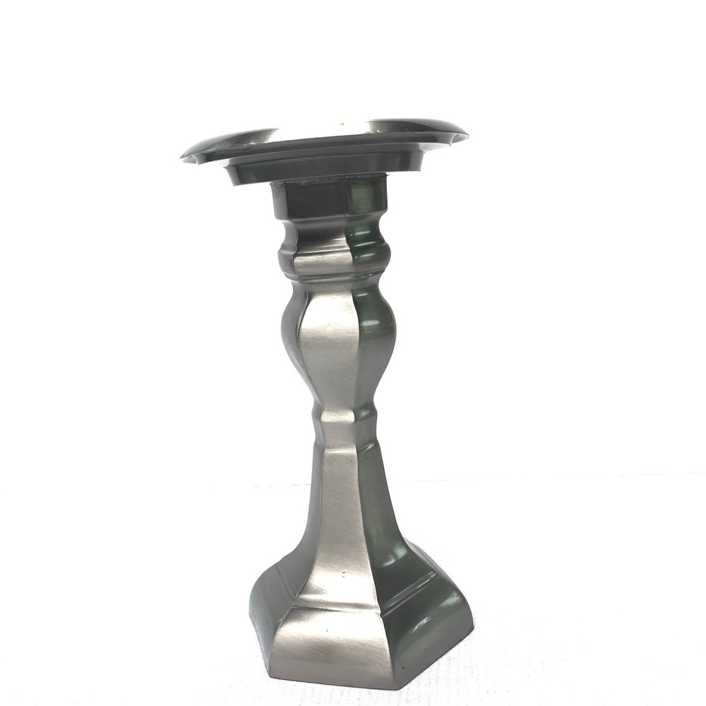 Pewter Brass Geometric Candlestick 9” x 4.75” Tall Pillar Candleholder